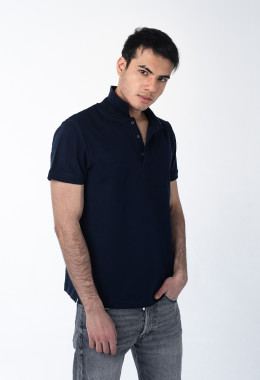 Мужская рубашка ПОЛО с эластаном тёмно-синяя Мужская рубашка ПОЛО с эластаном тёмно-синяя